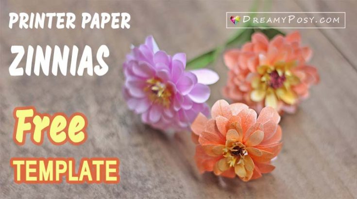 How to make Zinnias paper flower, from printer paper, FREE template